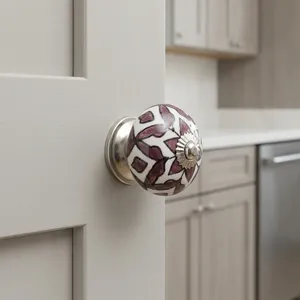 Traditional <b>Ceramic</b>/Stainless Steel Cabinet <b>Knob</b> Purple White Floral Design for Bathroom Kitchen Outdoor Home Office Hotel - Product Image 2