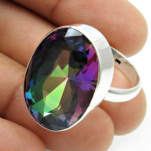 Elegant <b>925</b> Sterling <b>Silver</b> Oval Cut Natural Mystic Topaz Solitaire <b>Ring</b> <b>Ring</b> Handmade IGI Certified Large Gemstone Boho <b>Ring</b> - Product Image 3