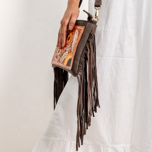 Tooled Fur Leather Clutch Purse Carved Leather Wallets Leather <b>Wristlet</b> Clutch Women Designed Purse - Product Image 3