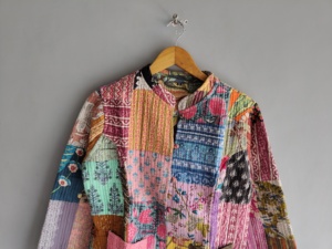 Quilted <b>Patchwork</b> <b>Jacket</b> Women's Mandarin Collar Full Sleeve Cotton Autumn Style Regular Length Button Closure gift for her - Product Image 4