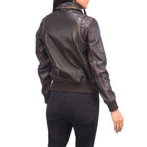 Chaqueta de Aviador de Cuero Genuino Marrón Oscuro al por Mayor, Resistente al Viento e Impermeable, con Cuello Clásico y Dobladillo Acanalado, para Otoño e Invierno, OEM ODM - Product Image 5