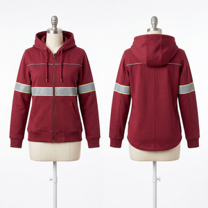 Sweat à capuche de travail pour femme en molleton de coton et polyester 320 GSM, marron, avec panneaux réfléchissants sur la poitrine et les manches, broderie personnalisée et logo imprimé - Product Image 1