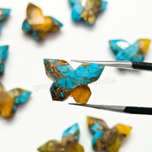 Cuentas de Cobre Turquesa Mohave con Forma de Mariposa, 14MM, Talladas a Mano, Tipo Briolette, para Fabricación de Joyas, Precio al por Mayor - Product Image 3