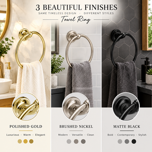 Porte-serviette rond moderne en laiton poli avec plaque arrière circulaire lisse, accessoire mural haut de gamme pour salle de bain et hôtel - Product Image 3