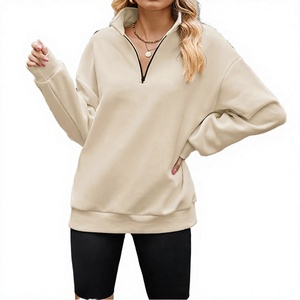 <b>Women's</b> Oversized <b>Half</b> <b>Zip</b> Pullover <b>Sweatshirt</b> Stand Collar Drop Shoulder Solid Color Knitted Long Sleeve Autumn Casual Wear - Product Image 3