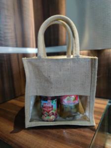 Sac fourre-tout en toile de jute et coton avec laminage imperméable, sac de courses réutilisable avec poignées en tissu pour les courses et l'usage quotidien - Product Image 5