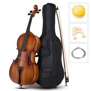 Matte Natural Color Full Side 4/4 Spruce Cello Panel with Bag Bow Rosin Bridge Strings - Product Image 1