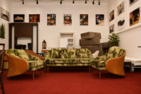 Ensemble de canapés rembourrés trois places de style rétro moderne avec fauteuils assortis pour appartement, salon, hôtel, mobilier de salon