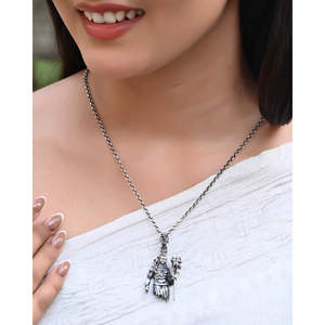 Collar con Colgante Clásico Hindú de Shiv Ji, Unisex, para Fiesta, Plata Pura 92.5, Meera Jaipur - Product Image 3