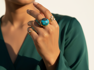 Turquoise 18K Gold Plated Brass <b>Statement</b> <b>Ring</b> | Boho December Birthstone Unisex Gemstone Jewelry - Product Image 3