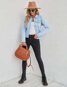 Women's <b>Cropped</b> <b>Denim</b> <b>Jacket</b> Vintage Blue Button Closure Casual Street Style OEM Custom Fashion Outerwear Premium Quality Fit - Product Image 2