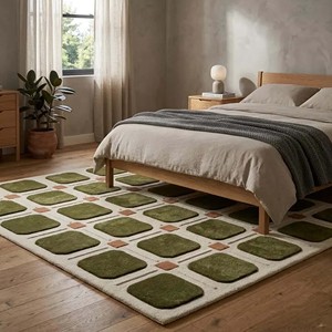Tapis de luxe moderne en laine unie verte, tufté à la main, extra épais, adapté aux animaux domestiques, pour salon et chambre à coucher, décoratif - Product Image 4