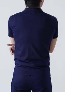 Ensemble de survêtement pour homme, bleu marine, deux pièces, chemise à manches courtes boutonnée + pantalon slim, tenue décontractée - Product Image 2