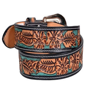 Ceinture florale en cuir véritable persnlaized usinée à la main et peinte à la main avec boucle amovible - Product Image 3