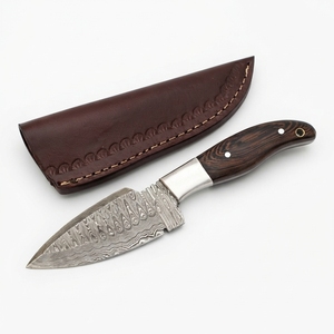 Couteau de chasse à lame fixe en acier Damas forgé à la main, manche en bois de Wengé, vente en gros, OEM, couteau à dépecer personnalisé, fabricant - Product Image 1