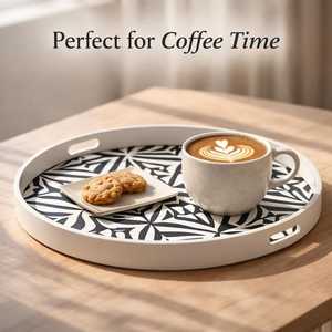 Premium Handmade Bone Inlay Round Multipurpose Storage <b>Tray</b> for <b>Perfume</b> Bottles, Cosmetics, Candles, Keys & Contemporary Home - Product Image 2