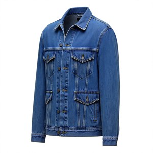 Blouson matelassé en jean bleu classique pour homme, coupe droite, col rabattu, devant uni, style décontracté, fermeture éclair simple, vêtement d'hiver - Product Image 4
