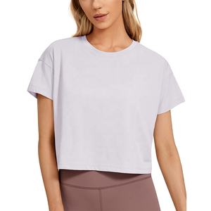 Camisetas perfectas para mujer, Camiseta básica de manga corta con cuello redondo y 100% de algodón, Camiseta corta lisa con logotipo personalizado en blanco para mujer - Product Image 1