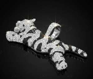 Iced Out Tiger Pendant Hip Hop Bling Silver Gold 10K 14K Jumping Tiger <b>Rapper</b> <b>Chain</b> Statement Animal Jewelry Luxury Piece - Product Image 4