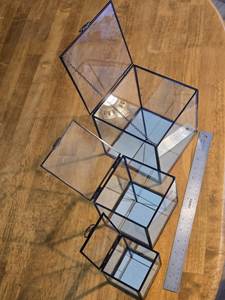 Glass Storage Boxes Set of 3 Clear Rectangular Metal Frame Decorative Display Cases <b>with</b> Handle - Product Image 6