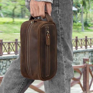 Luxury <b>Men</b> Full Grain Leather Dopp Kit Large Capacity Portable Travel for Toiletry Bag Organizer Zipper Blank <b>Pouch</b> for Washing. - Product Image 2