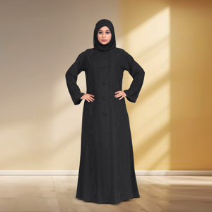 Abaya Nida con Detalles de Cristales Swarovski, Panel Frontal con Botones, Manga Larga, Largo hasta el Suelo, Vestido Islámico para Mujer, Ropa para Eventos - Product Image 4