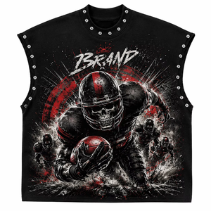 Custom Sleeveless Tank <b>Top</b> Men Streetwear Style <b>Skull</b> Football Graphic Print Rivet Decoration Crew Neck 100% Cotton Tank <b>Top</b> - Product Image 1