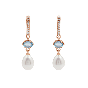 Pendientes colgantes de plata 925 100% pura con topacio azul y perla de agua de mar, joyería fina clásica para boda para mujer - Product Image 6