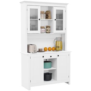 Mobile da Cucina Rustico Indipendente con Pensili e Supporto per Microonde, Ripiani Regolabili e Pannello a Doghe - Product Image 1