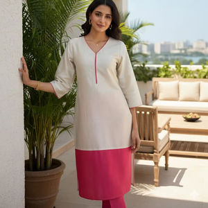Conjunto de Kurta y Pantalón Largo Recto para Mujer, Ropa Étnica Elegante para Fiestas, Uso Diario Indio-Pakistaní para Ocasiones Especiales - Product Image 1