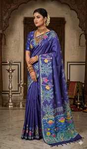<b>Purple</b> Printed Bishnupuri Pure Silk Saree Set Women Indian Pakistani Clothing Regular Fit Casual Ethnic Wear - Product Image 1