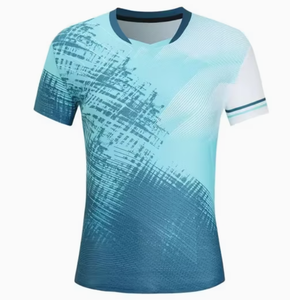 Camiseta Deportiva de Manga Corta con Cuello en V y Estampado Geométrico Azul para Hombre, Transpirable, de Punto, Ajustada - Product Image 2