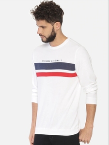 Sudadera Blanca de Cuello Redondo para Hombre, Corte Regular, Estampado a Rayas, Informal, Tejida, 100% Algodón, para Otoño - Product Image 5