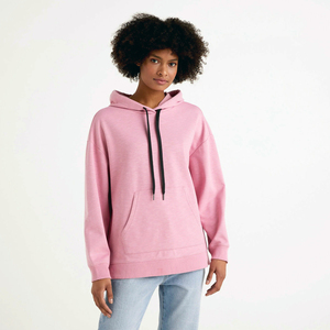 Sweat-shirt à capuche rose surdimensionné pour femme, en coton tricoté, couleur unie, avec poches, coupe classique, pour l'automne - Product Image 4