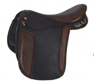 Silla de Doma Inglesa Negra y Marrón de Cuero con Herrajes de Latón y Arco de Madera para Equitación - Product Image 2