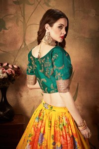 Conjunto de Lehenga con Estampado Floral Amarillo, Dupatta de Organza, Lentejuelas Bordadas, Traje de Novia para Mujer - Product Image 4