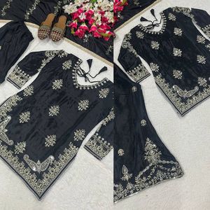 Ensemble pantalon palazzo en soie Chinnon lourde avec broderie de sequins de 5 mm pour femme, entièrement cousu, manches longues, design de créateur - Product Image 2