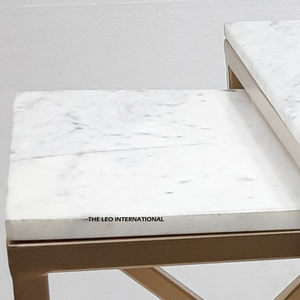 Ensemble de 2 meubles contemporains de haute qualité en acier inoxydable et marbre, portables, pour petits appartements - Product Image 4