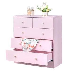 Commode de chevet moderne simple rose à 5 tiroirs - Product Image 5
