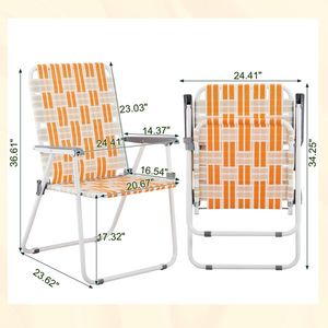 Ensemble de 2 chaises de plage pliantes orange et blanches à dossier en toile pour l'extérieur, la terrasse, le jardin, le camping, la pêche, le bord de la piscine, le barbecue - Product Image 2
