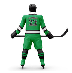 Uniforme de Hockey sobre Hielo Sublimado Personalizado, Jersey y Pantalones a Rayas Verdes, Negros y Blancos para Hombre, Manga Larga, Ropa Deportiva que Absorbe la Humedad - Product Image 2