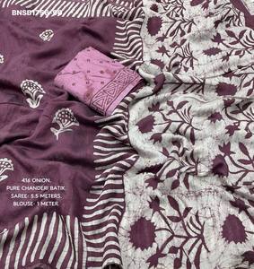 Premium Quality Pure Chanderi Cotton with Hand-Block Battik Print Saree-<b>Spray</b> with Block Print Blouse <b>Set</b> Indian Exporter - Product Image 5