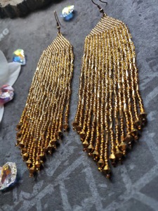 Pendientes de cuentas hechos a mano, pendientes largos de color marrón, pendientes extra largos, pendientes con flecos, pendientes estilo boho, pendientes de cuentas pequeñas - Product Image 5