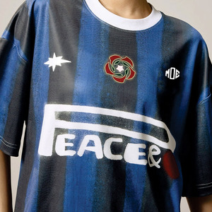 Maillot de football rayé surdimensionné pour homme, style streetwear, impression par sublimation, mélange de coton respirant, t-shirts pour homme, fournisseur en gros OEM - Product Image 4