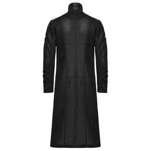 Men Black <b>Gothic</b> Punk Large Flap Pockets Fitted Long Coat Knitted Faux Leather <b>Jackets</b> 2026 - Product Image 5