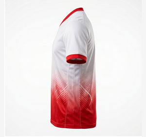 Camiseta de Fútbol Sublimada con Degradado Blanco y Rojo |   Cuello en V |   Escudo Nacional Personalizado |   Suministro OEM al por Mayor - Product Image 3
