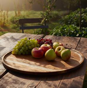 Bandeja Redonda de Madera para Servir – Plato Organizador de Madera de Acacia, Bandeja de Madera Lisa para Servir, Bandeja de Madera Maciza, Bandeja de Madera Natural - Product Image 2