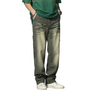 Pantalones Vaqueros de Diseño Personalizado, Cintura Alta, Corte Holgado, Talla Grande, Lavado Ácido, para Hombre - Product Image 2