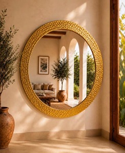 Hand-Hammered Textural Metal <b>Round</b> <b>Wall</b> <b>Mirror</b> with Crystal Glass Handmade REHMAN CRAFT - Product Image 6