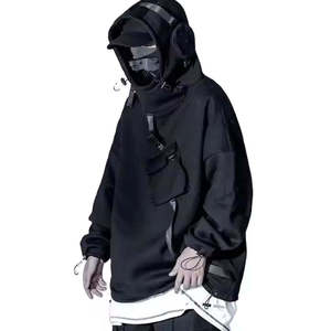 เสื้อฮู้ด Tactical Techwear สไตล์ Cyberpunk สำหรับผู้ชาย สีดำ สตรีทแวร์ ฮิปฮอป ทรงโอเวอร์ไซส์ พร้อมสายรัดและหัวเข็มขัด ดีไซน์ใช้งานได้จริง - Product Image 2